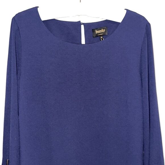 laundry by Shelli Segal 10 Midnight Navy Blue Quart Sleeve Back Zip Shift Dress - Picture 5 of 12